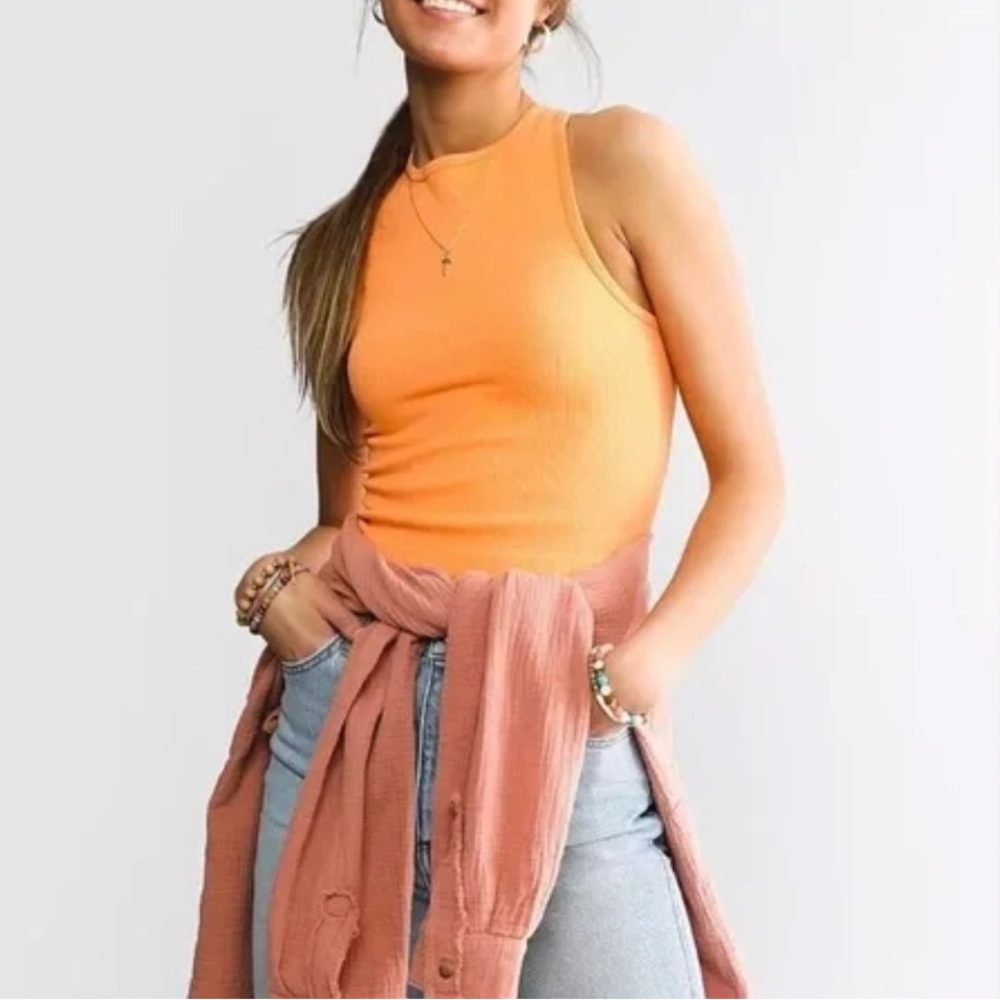 Free People Orange Ribbed Crop Tank